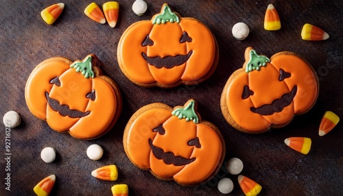 Halloween biscuits shaped like pumpkins. Homemade Halloween Cookies Decorated Like Pumpkins photo