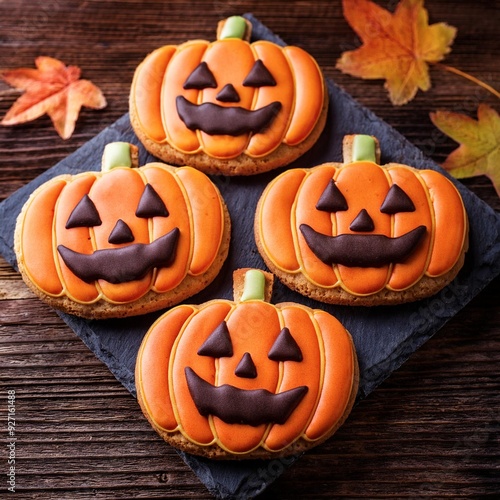 Halloween biscuits shaped like pumpkins. Homemade Halloween Cookies Decorated Like Pumpkins photo