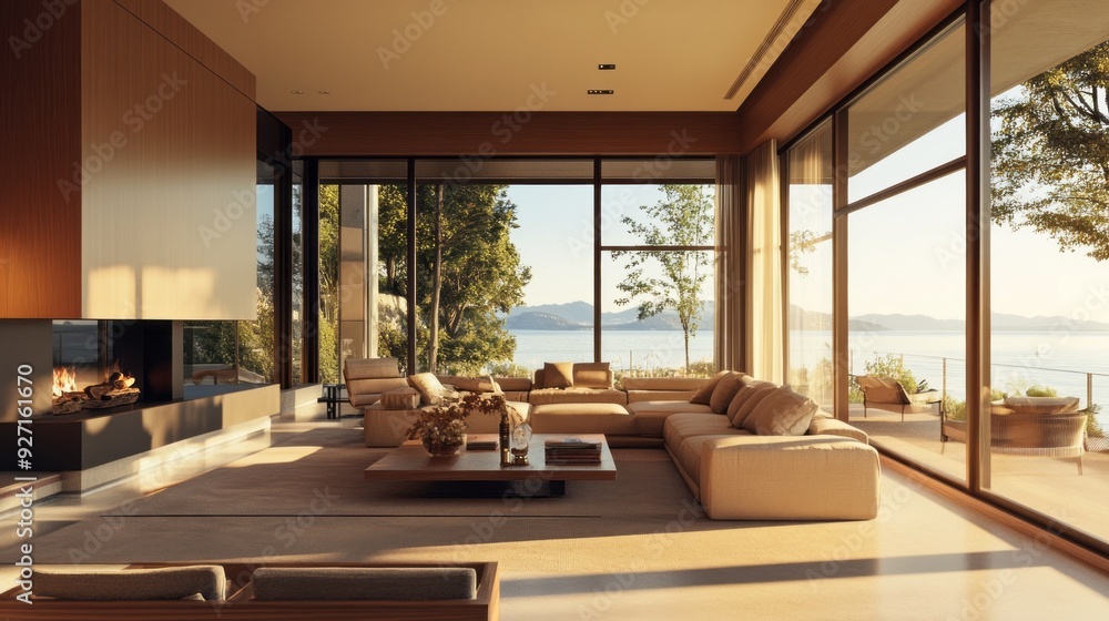 Modern Living Room Design: Large Window, Cozy Seating, and a Fireplace Modern Living Room Design: Large Window, Cozy Seating, and a Fireplace