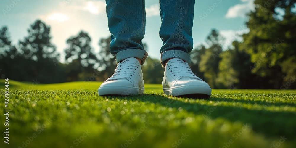 Golfer Ready to Putt on Lush Green Course Golfer Ready to Putt on Lush Green Course