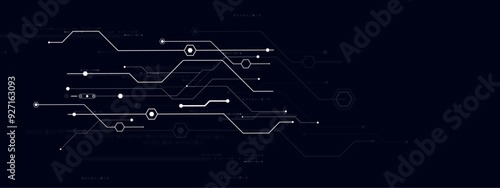 Modern futuristic circuit board quantum computer technology concept background. Futuristic blue circuit board background.
