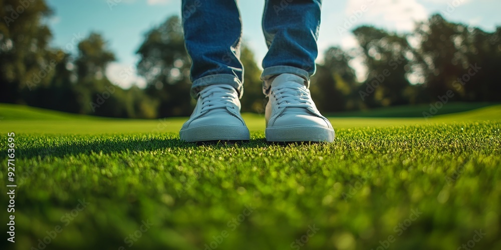 Golfer Ready to Putt on Lush Green Course Golfer Ready to Putt on Lush Green Course