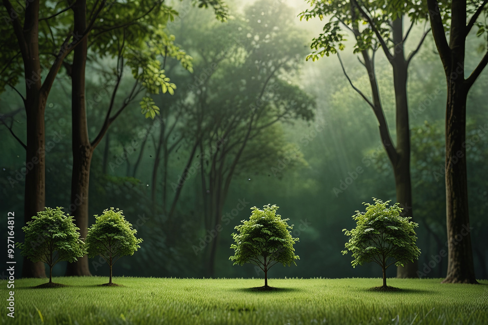 Obraz premium Green grass in the forest