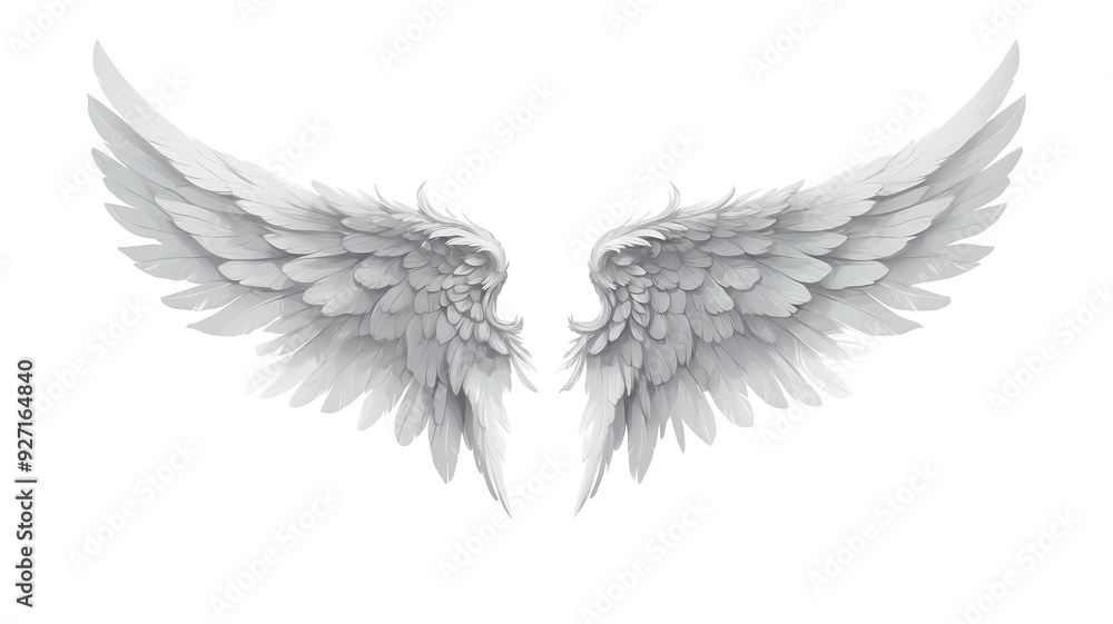 Fototapeta premium Angel wings cartoon on white solid background