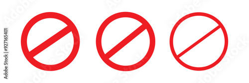 Sign forbidden. Icon symbol ban. Crossed out red circle. Stop entry ang slash line isolated on White background. Mark prohibited. Prohibition, stop, empty NO symbol. Editable vector icon illustration.