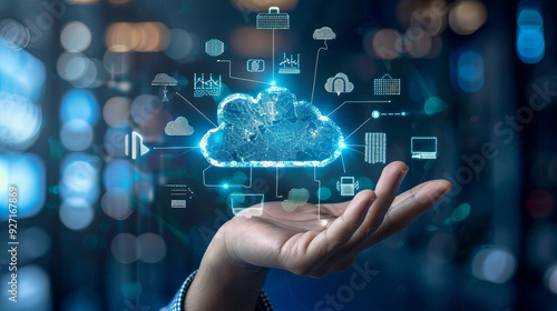 Obraz na płótnie Futuristic Cloud Technology Visualization with Digital Circuit Connections: Cloud Computing, Data Security, and Information Technology Content | Essential for Business and Tech Industries w salonie