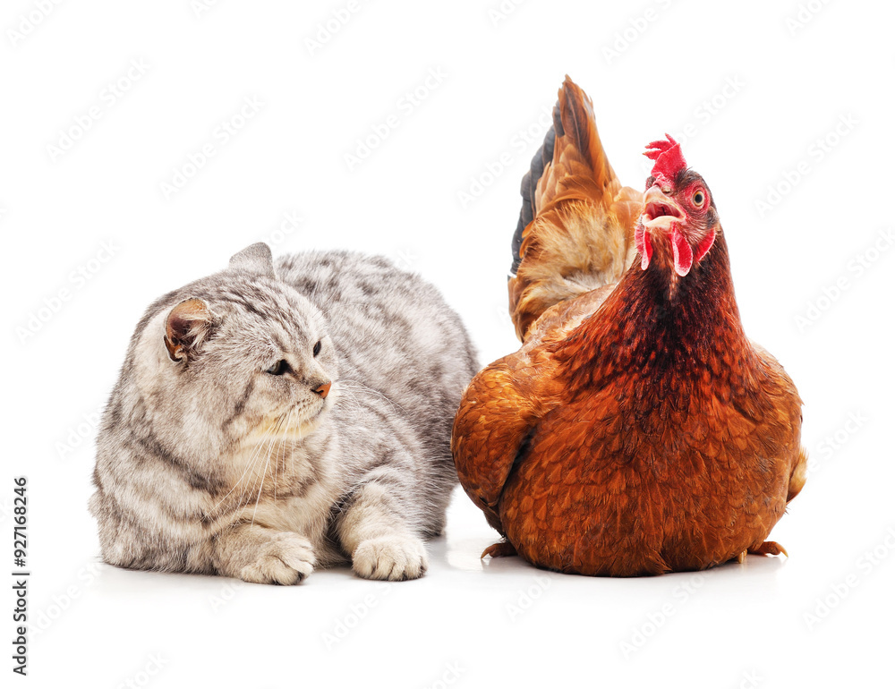 Fototapeta premium Cat and chicken.