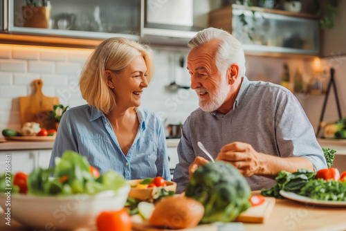 Health-conscious couple discussing wellness home features.