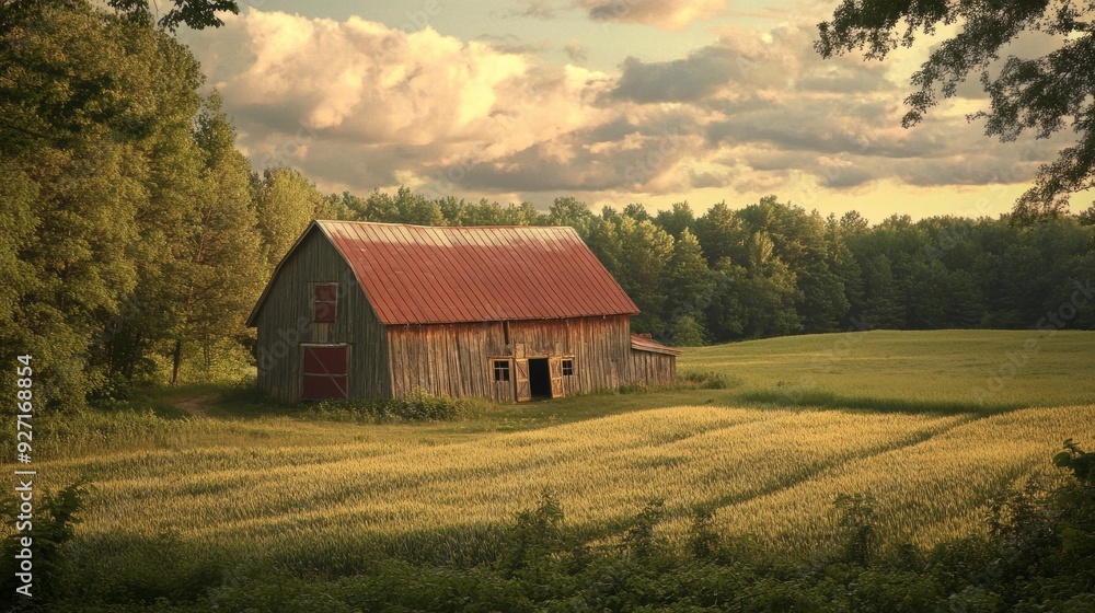 Rustic Charm: Barn in the Countryside with Expansive Fields and Trees Rustic Charm: Barn in the Countryside with Expansive Fields and Trees