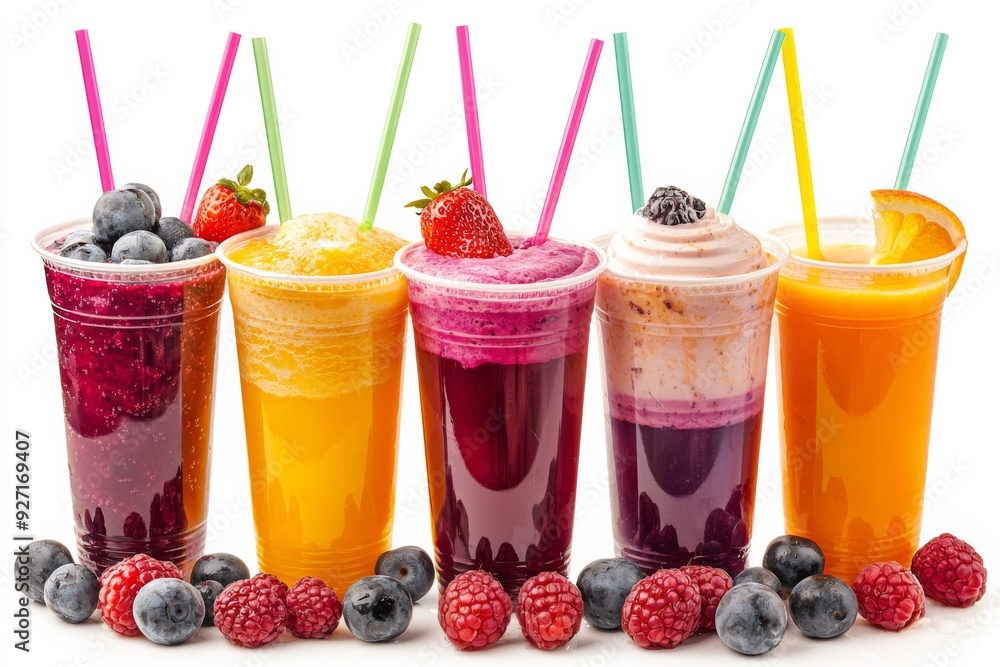 Juices and Floats in Plastic Cup on white background created with Generative AI Juices and Floats in Plastic Cup on white background created with Generative AI