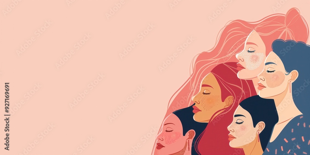 Obraz premium Diverse Women Illustration on Pink Background created by ai