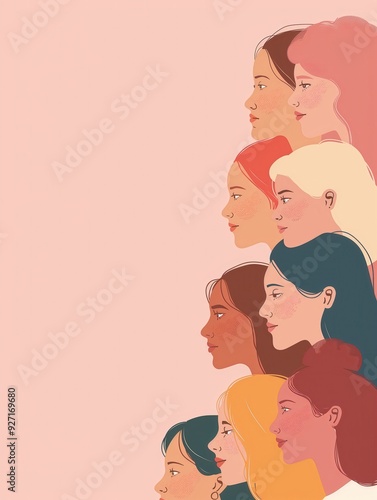 Diverse Women Illustration on Pink Background created by ai