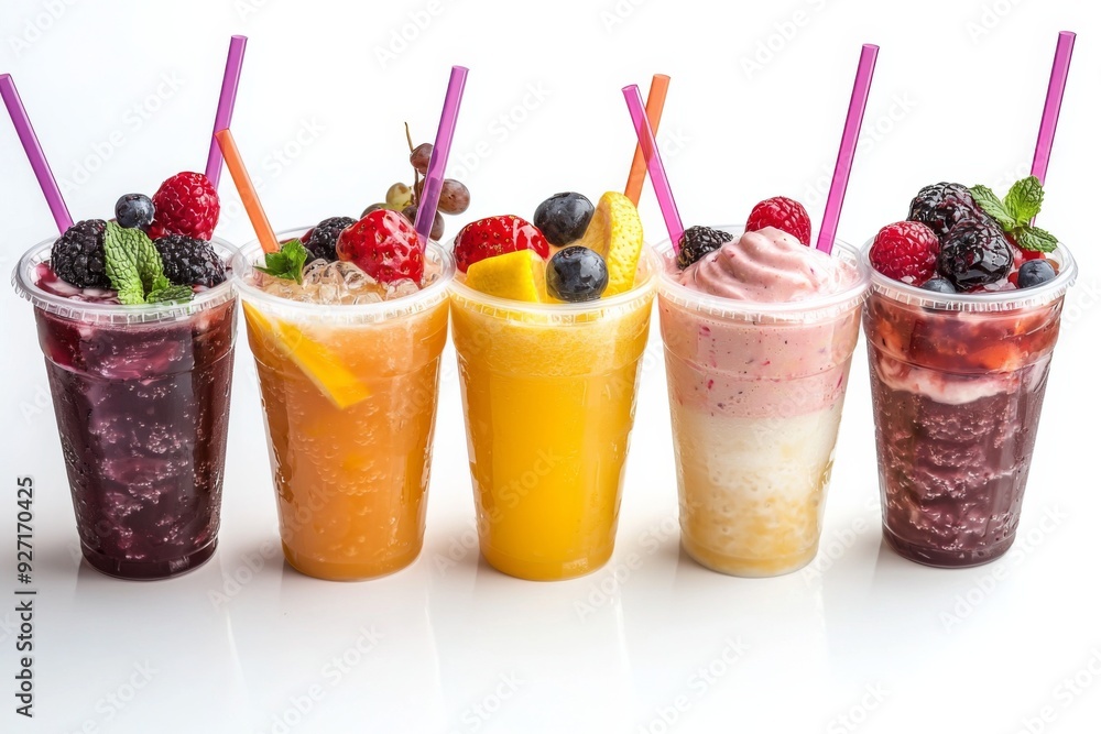 Juices and Floats in Plastic Cup on white background created with Generative AI Juices and Floats in Plastic Cup on white background created with Generative AI