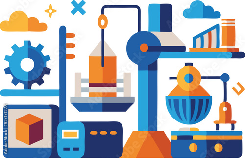 Representation of laboratory apparatus and tools designed for various scientific experiments and research activities.