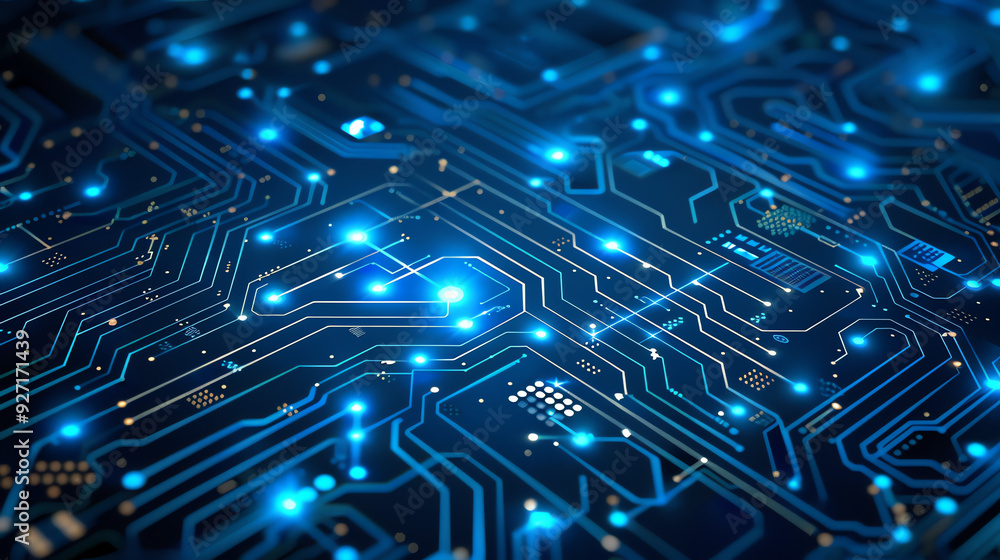 a network of blue lines and points against a black background.