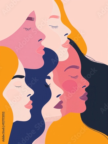 Diverse Women Illustration on Pink Background created by ai