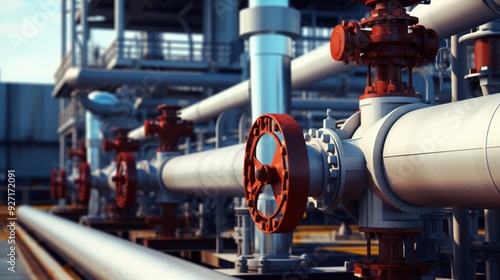 Gas control equipment with big pipes. Natural gas supplies. Neural network ai generated art