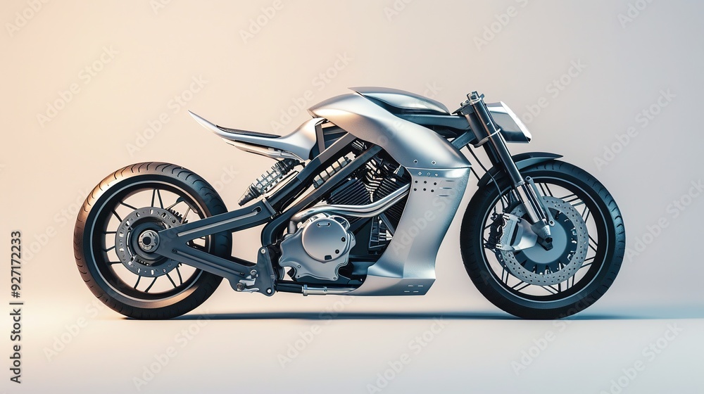 Futuristic silver motorcycle with black tires. Futuristic silver motorcycle with black tires.