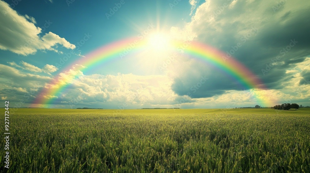 Rainbow Over Wide-Open Field: A Stunning Scenic View 1