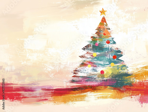 Abstract and colorful illustration of a christmas tree on bright background with copy space for a beautiful christmas card