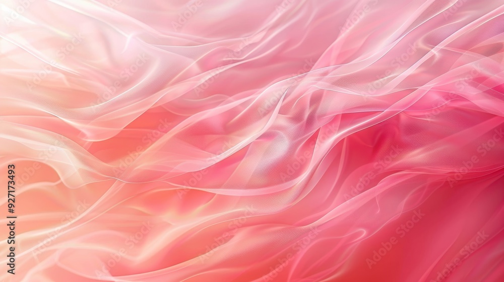 Obraz premium A close-up photograph of soft pink and white sheer fabric, draped and flowing in gentle waves. The light shines through the delicate material, creating a soft and ethereal effect.