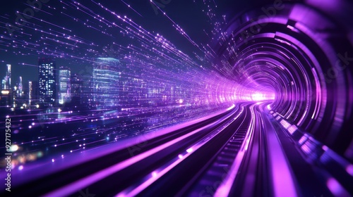 Wallpaper Mural Data Stream Highway A vibrant tunnel of binary code streams data at high speed, representing the future of technology and communication.  Torontodigital.ca