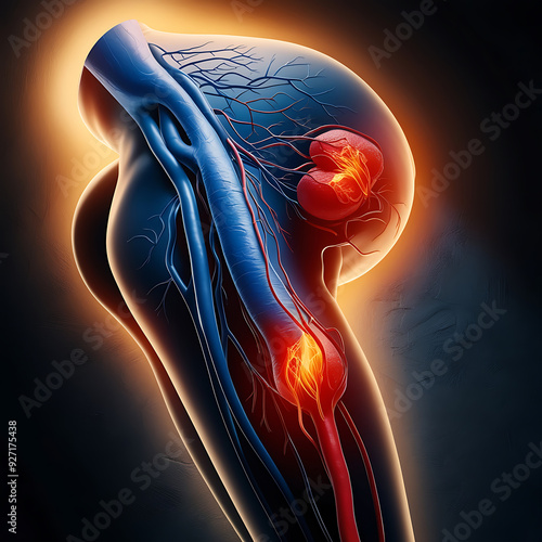 Medical Diagram of Deep Vein Thrombosis at leg area. Illustration about abnormally of blood floow photo