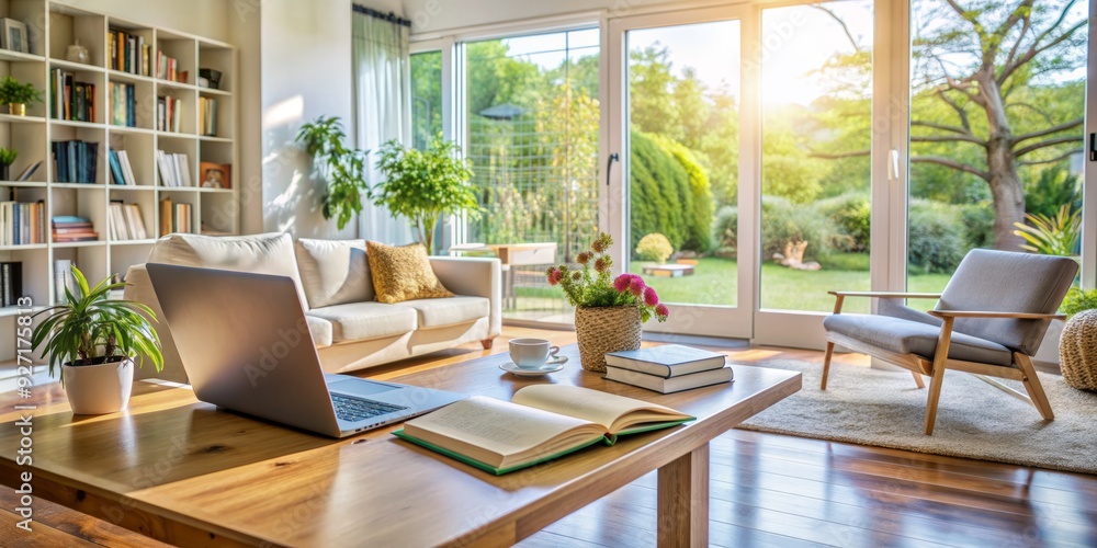 Fototapeta premium SoftNaturalLight PeacefulHomeSettings OpenBooks LaptopsClosed DiverseAgeGroupsReflections