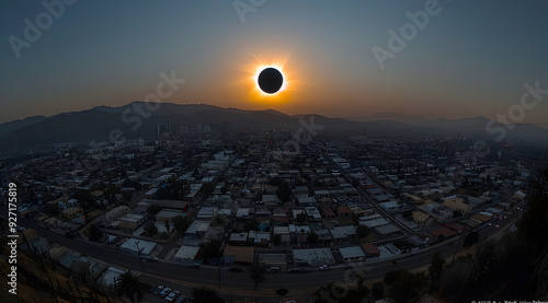Solar Eclipse Over Cityscape - Photo