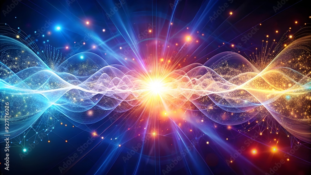 Naklejka premium Quantum energy concept depicting abstract energy waves and particles, quantum, energy, wave, particle, abstract