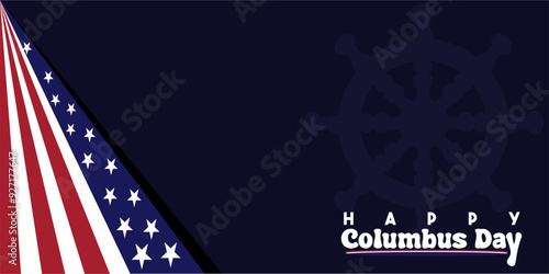 Columbus Day Background with Silhouette of Ship, Steer Wheel and Copy Space Area. Suitable to place on content with that theme