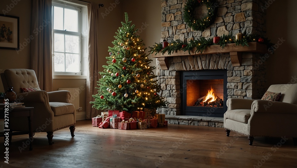 Christmas tree in the fireplace Christmas tree in the fireplace