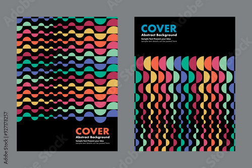 Vector abstract background a semicircle wave multicolored pattern on a black background, designed for cover, poster, annual report, printing, book. Geometric shapes