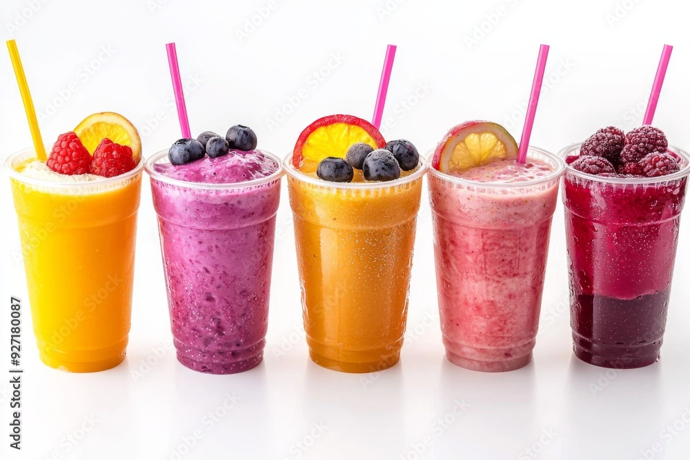 Juices and Floats in Plastic Cup on white background created with Generative AI Juices and Floats in Plastic Cup on white background created with Generative AI