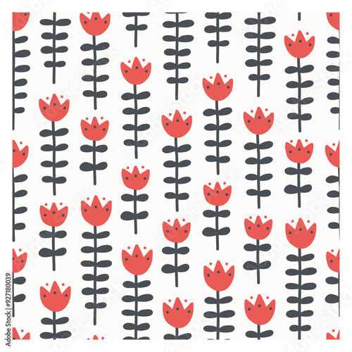 Minimalist seamless pattern in vector. Depiction of wild berries and green leaves. Nature