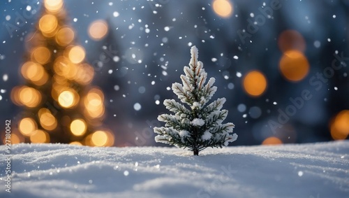 Wallpaper Mural Empty white snow with blur Christmas tree with bokeh light background Torontodigital.ca