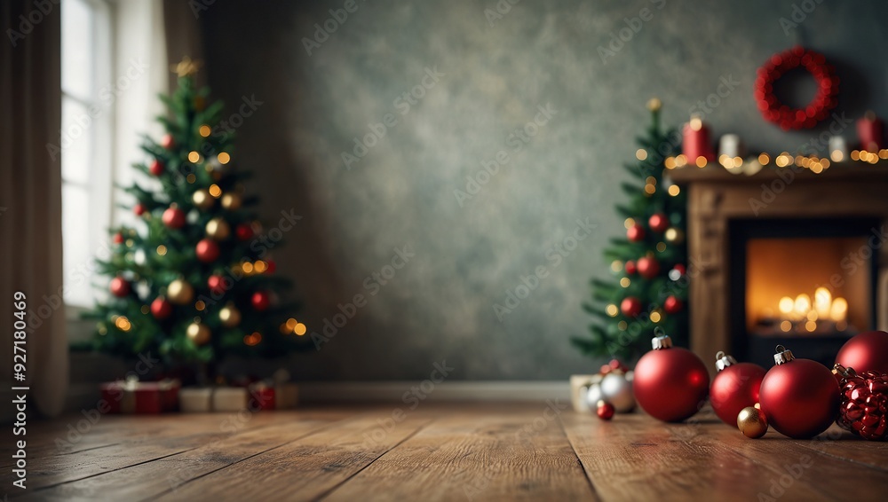 Empty, defocused Christmas room background with copy space Empty, defocused Christmas room background with copy space