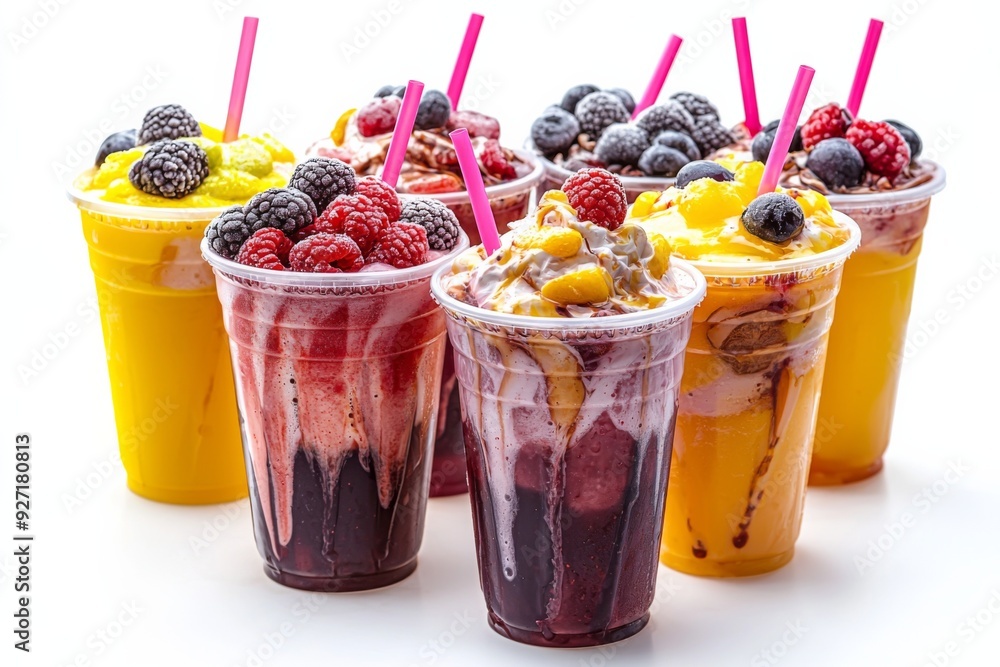 Juices and Floats in Plastic Cup on white background created with Generative AI Juices and Floats in Plastic Cup on white background created with Generative AI