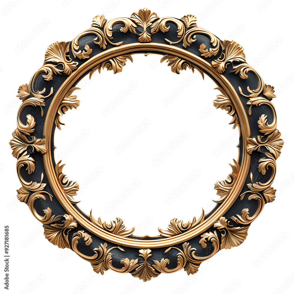 Ornate gold and black circular frame with intricate detailing ...