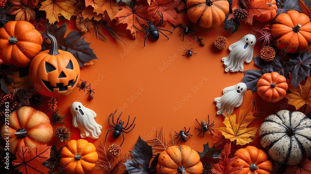 A Halloween banner features cute decorations such as pumpkins, ghosts, skeleton hands, and spiders on an orange background. A Halloween banner features cute decorations such as pumpkins, ghosts, skeleton hands, and spiders on an orange background.