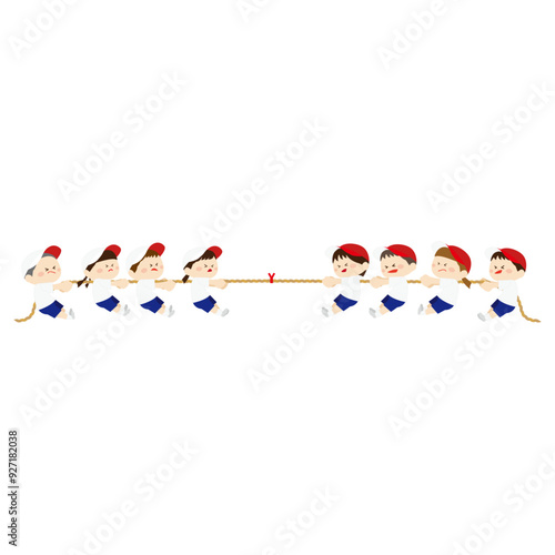 綱引きをしている子供達のイラスト
