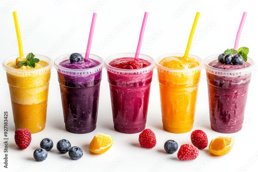 Juices and Floats in Plastic Cup on white background created with Generative AI Juices and Floats in Plastic Cup on white background created with Generative AI
