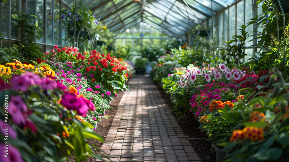 Greenhouse, Rows of seedlings and young plants Greenhouse, Rows of seedlings and young plants