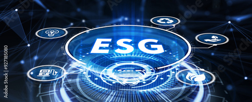 ESG Environmental Social Governance concept. Technology, Internet and network concept.3d illustration photo