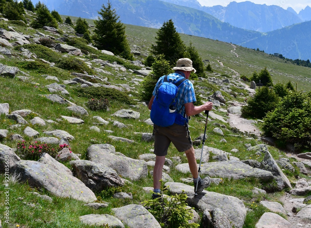 Mann wandert auf dem Raschötz in Südtirol