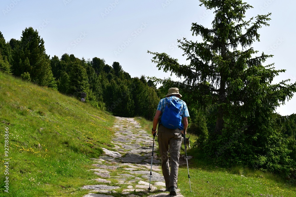 Mann wandert auf dem Raschötz in Südtirol