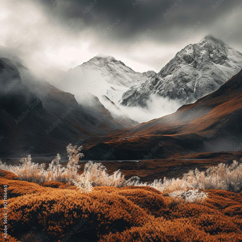 Fototapeta premium Frosty landscape in mountainous valley