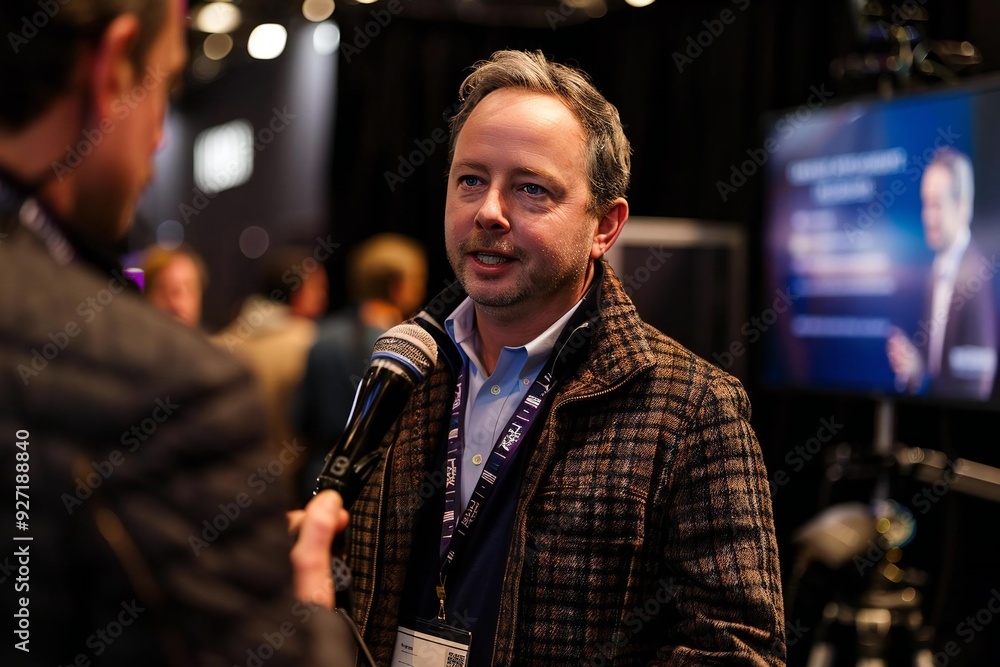 Reporter Interviews Businessman in Close-Up