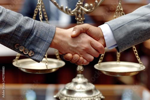 Two Businessmen Close-up Handshake In Front Of Scale