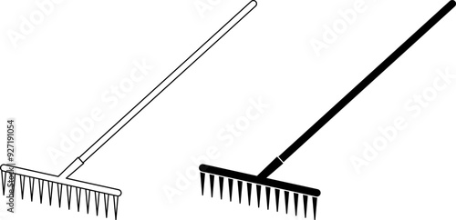 outline silhouette rake icon set